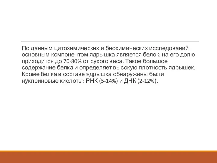 По данным цитохимических и биохимических исследований основным компонентом ядрышка является