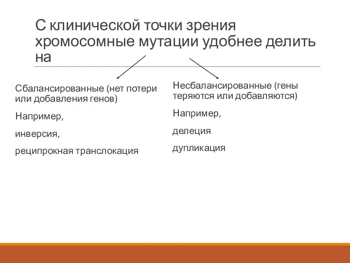 С клинической точки зрения хромосомные мутации удобнее делить на Сбалансированные