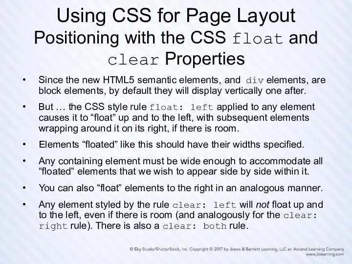 Using CSS for Page Layout Positioning with the CSS float and clear Properties
