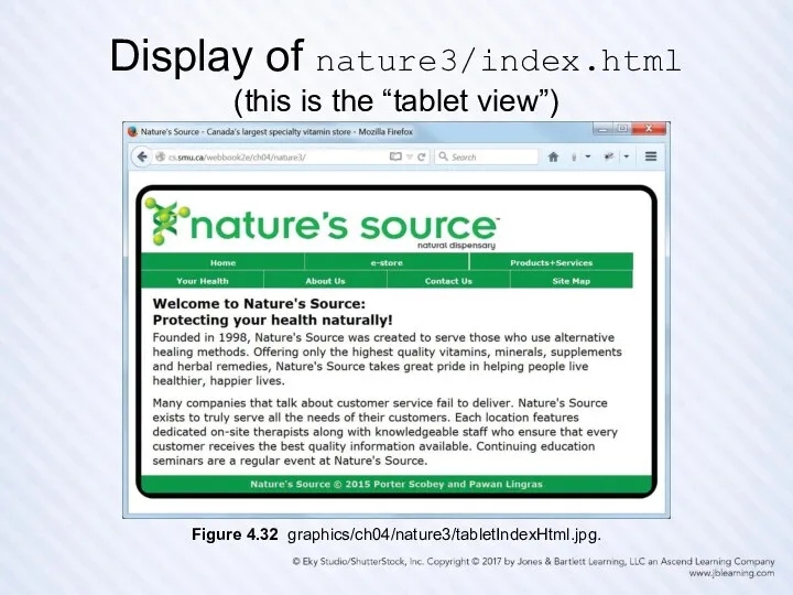 Display of nature3/index.html (this is the “tablet view”) Figure 4.32 graphics/ch04/nature3/tabletIndexHtml.jpg.