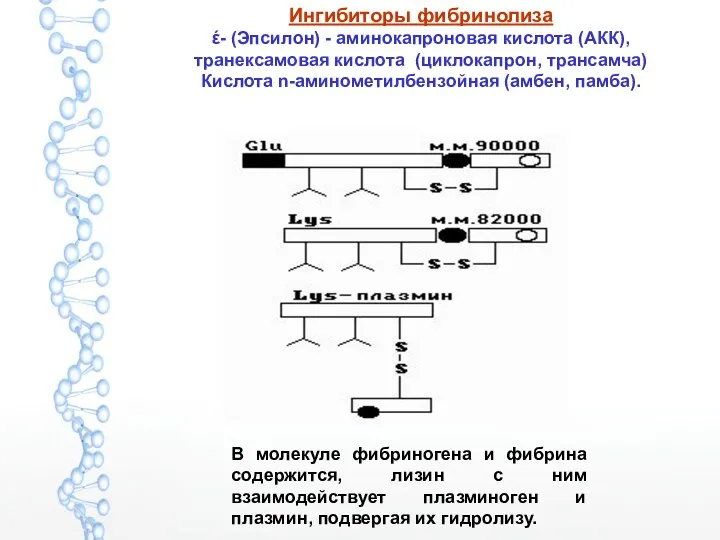 Ингибиторы фибринолиза έ- (Эпсилон) - аминокапроновая кислота (АКК), транексамовая кислота