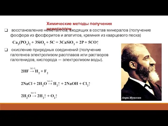 Химические методы получения неметаллов восстановление неметаллов, входящих в состав минералов