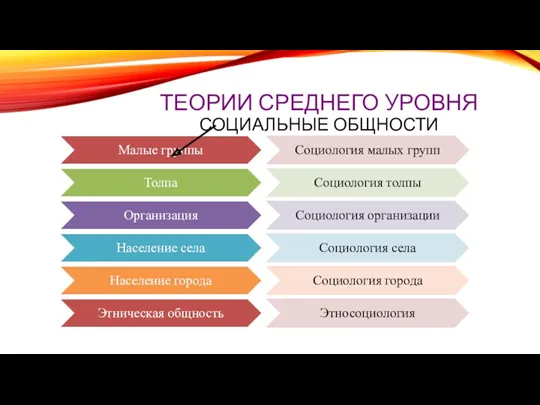 ТЕОРИИ СРЕДНЕГО УРОВНЯ СОЦИАЛЬНЫЕ ОБЩНОСТИ Малые группы Социология малых групп