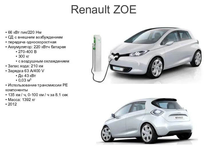 Renault ZOE • 66 кВт пик/220 Нм • СД с внешним возбуждением •