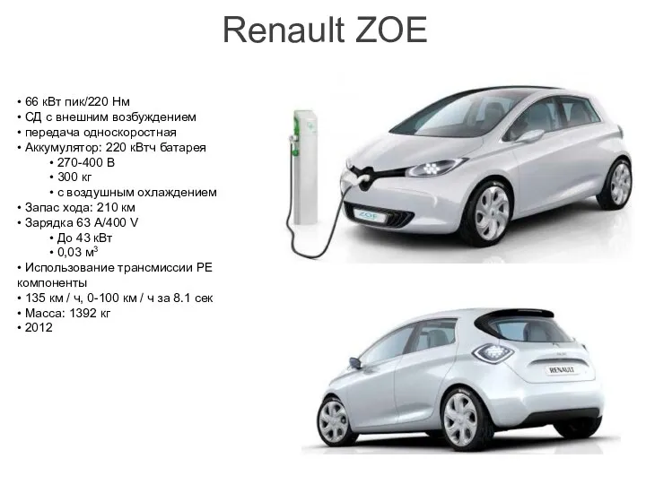 Renault ZOE • 66 кВт пик/220 Нм • СД с