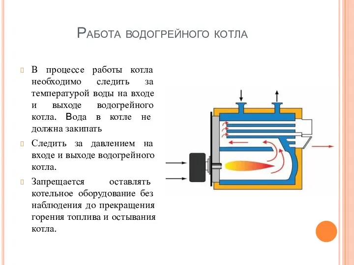 Работа водогрейного котла В процессе работы котла необходимо следить за