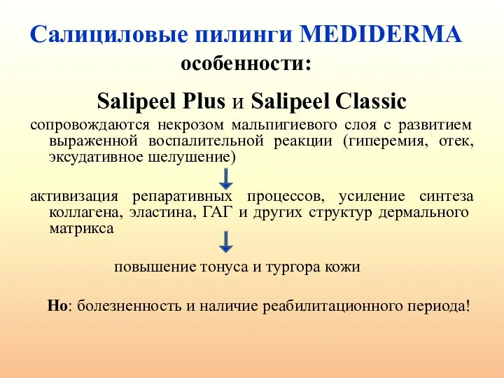 Салициловые пилинги MEDIDERMA особенности: Salipeel Plus и Salipeel Classic сопровождаются