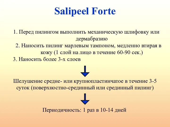 Salipeel Forte 1. Перед пилингом выполнить механическую шлифовку или дермабразию