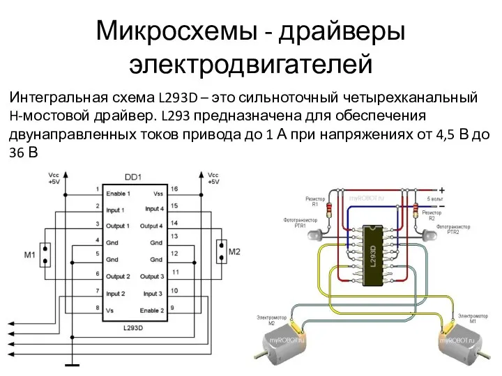 Микросхемы - драйверы электродвигателей Интегральная схема L293D – это сильноточный