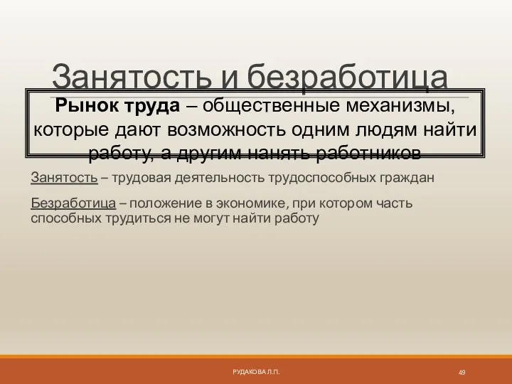 Занятость и безработица Занятость – трудовая деятельность трудоспособных граждан Безработица