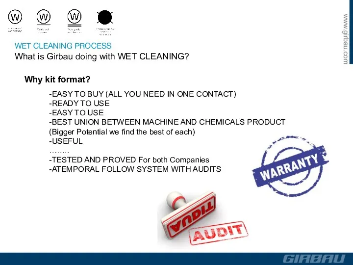Why kit format? WET CLEANING PROCESS What is Girbau doing with WET CLEANING?