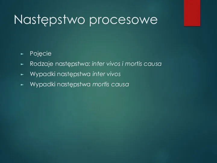 Następstwo procesowe Pojęcie Rodzaje następstwa: inter vivos i mortis causa