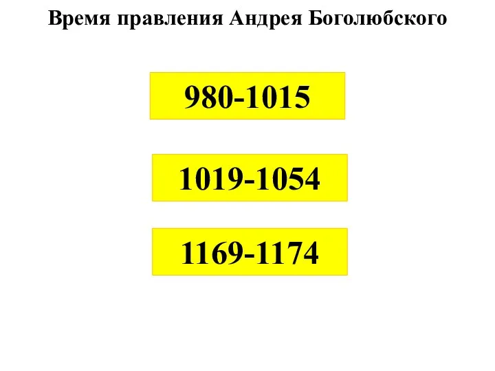 Время правления Андрея Боголюбского 980-1015 1019-1054 1169-1174