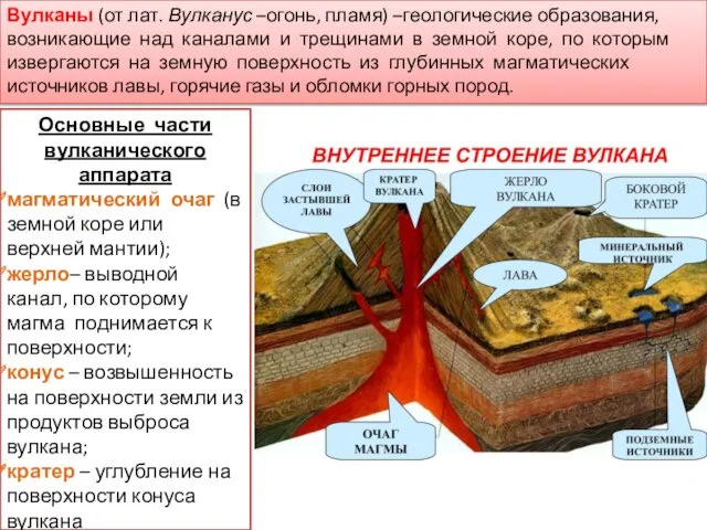 Вулканы (от лат. Вулканус –огонь, пламя) –геологические образования, возникающие над каналами и трещинами