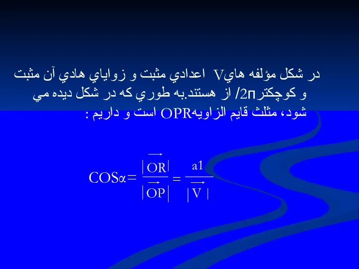 در شكل مؤلفه هايV اعدادي مثبت و زواياي هادي آن