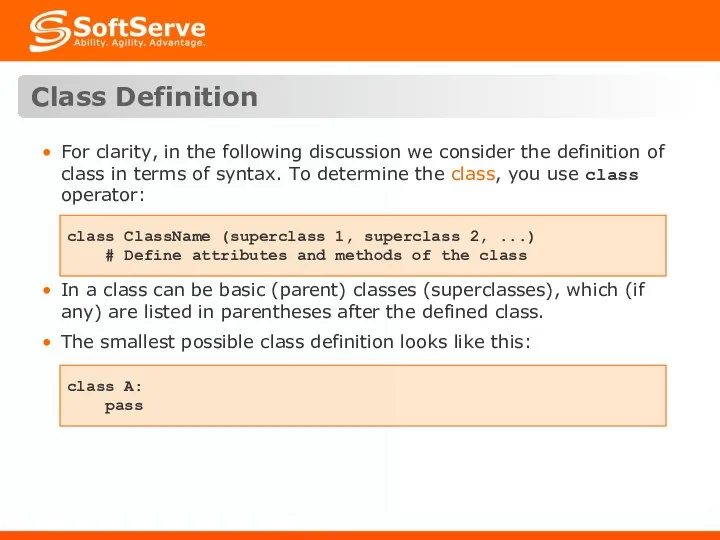 Class Definition For clarity, in the following discussion we consider