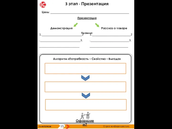 ГК ИНТЕРКОМ 15 Строго конфиденциально 3 этап - Презентация Цель: _________________________________________________