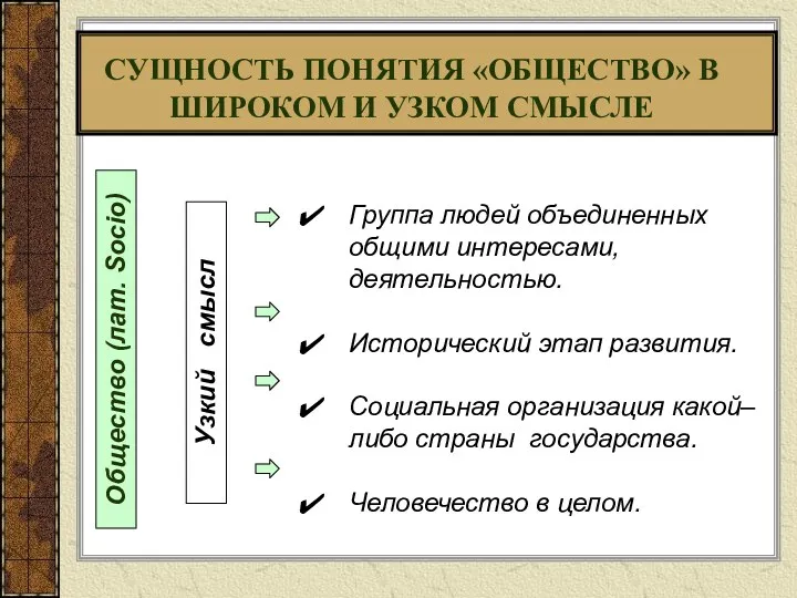 СУЩНОСТЬ ПОНЯТИЯ «ОБЩЕСТВО» В ШИРОКОМ И УЗКОМ СМЫСЛЕ