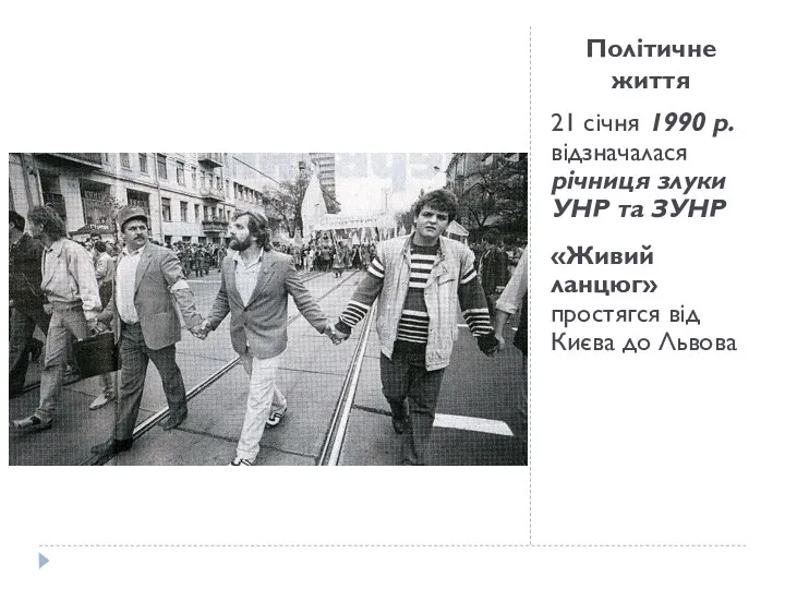 Політичне життя 21 січня 1990 р. відзначалася річниця злуки УНР