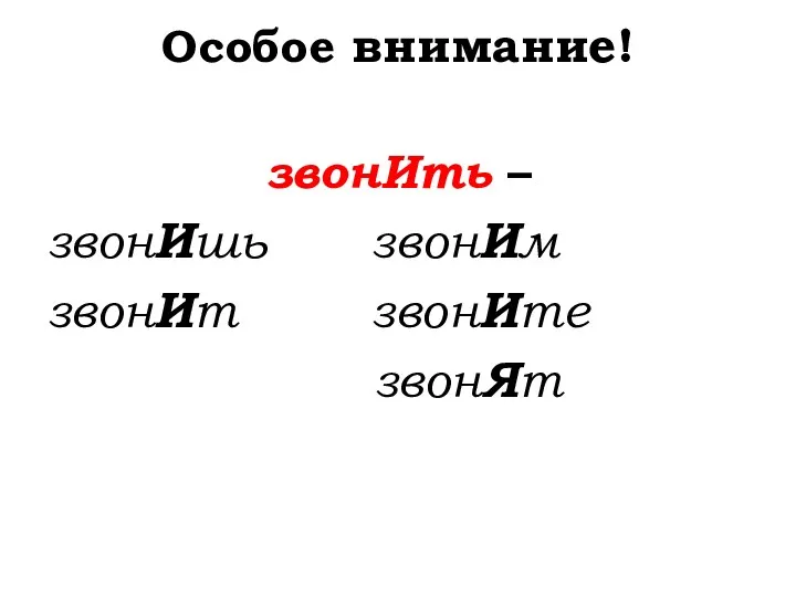 Особое внимание! звонИть – звонИшь звонИм звонИт звонИте звонЯт