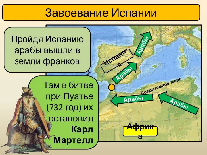 Завоевание Испании Пройдя Испанию арабы вышли в земли франков Африка