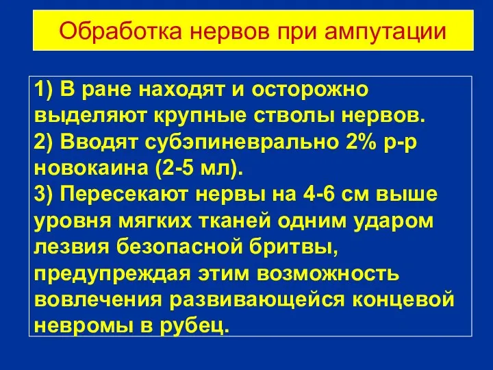 Обработка нервов при ампутации г 1) В ране находят и осторожно выделяют крупные