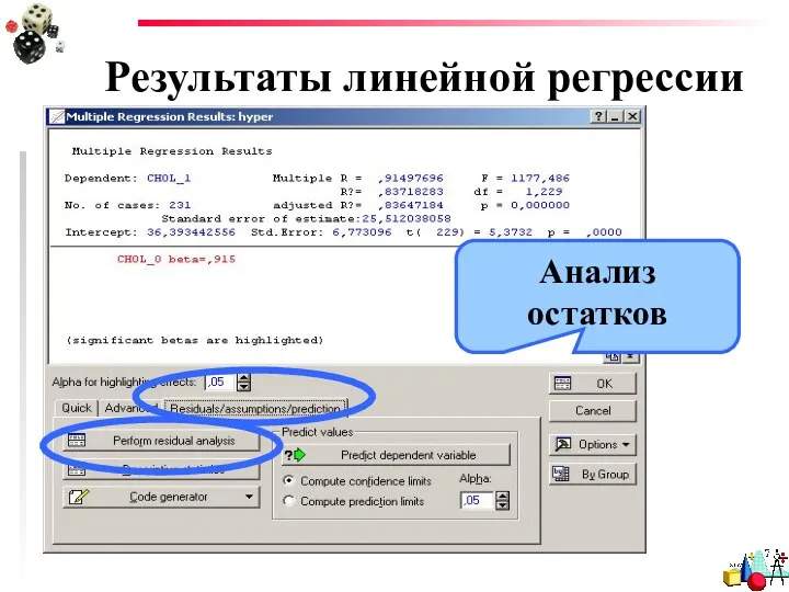 Результаты линейной регрессии Анализ остатков