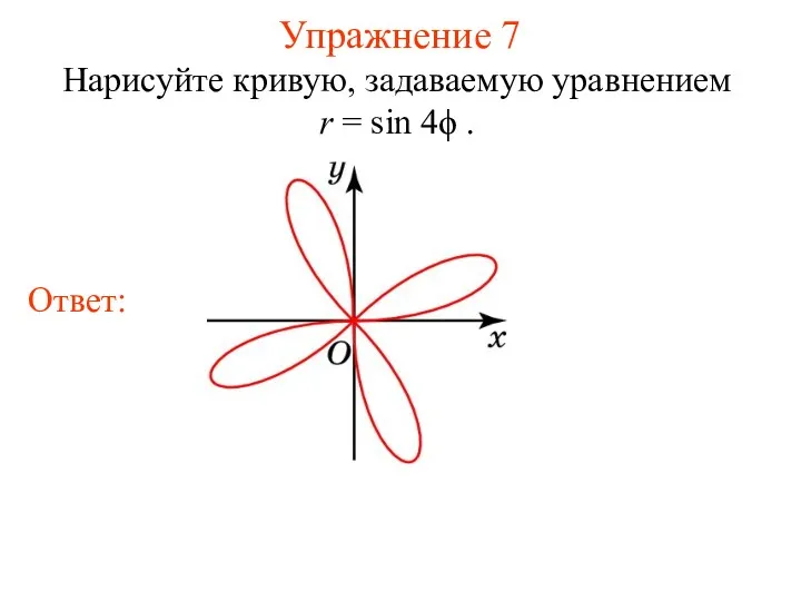 Упражнение 7 Нарисуйте кривую, задаваемую уравнением r = sin 4ϕ .