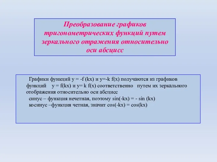 Преобразование графиков тригонометрических функций путем зеркального отражения относительно оси абсцисс