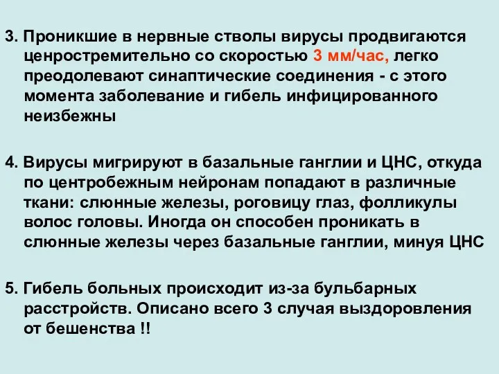 3. Проникшие в нервные стволы вирусы продвигаются ценростремительно со скоростью