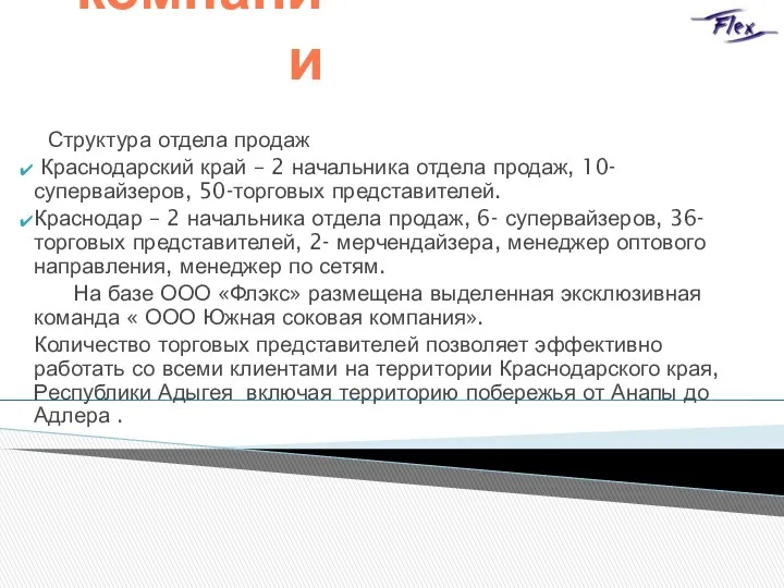 О компании Структура отдела продаж Краснодарский край – 2 начальника