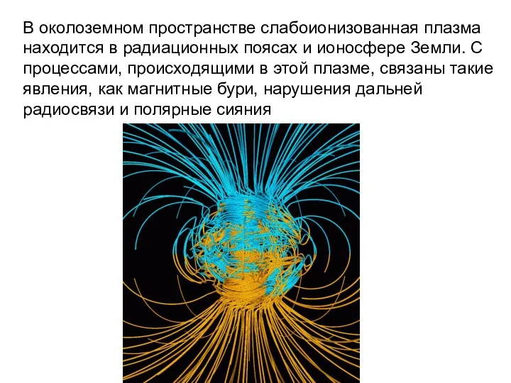 В околоземном пространстве слабоионизованная плазма находится в радиационных поясах и