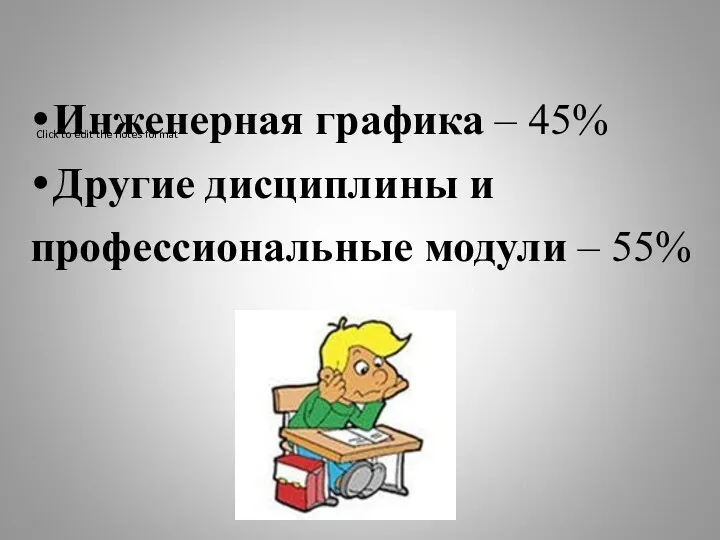 Инженерная графика – 45% Другие дисциплины и профессиональные модули – 55%