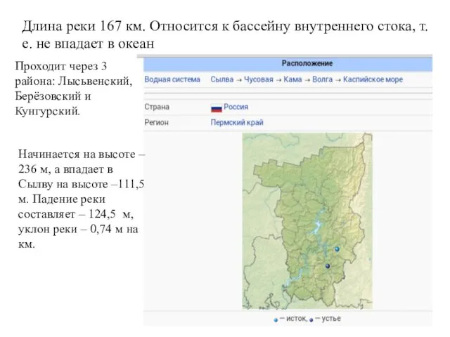 Длина реки 167 км. Относится к бассейну внутреннего стока, т.е.