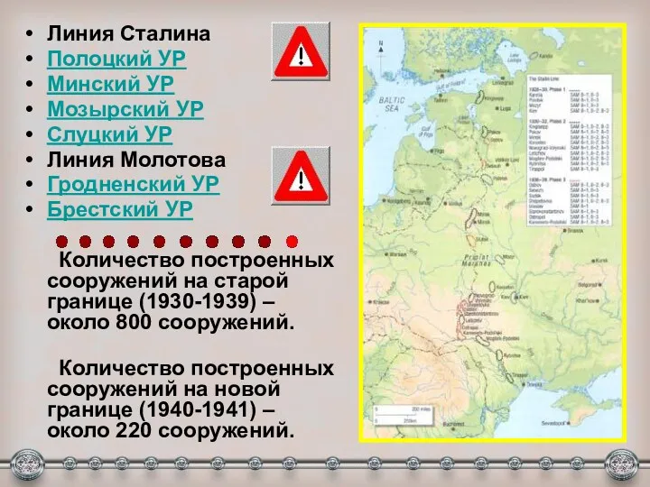 Линия Сталина Полоцкий УР Минский УР Мозырский УР Слуцкий УР Линия Молотова Гродненский