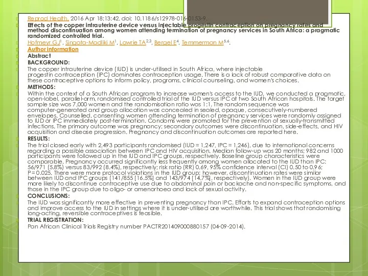 Reprod Health. 2016 Apr 18;13:42. doi: 10.1186/s12978-016-0153-9. Effects of the