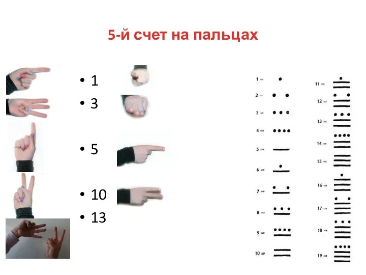 5-й счет на пальцах 1 3 5 10 13