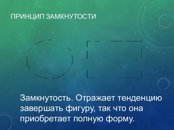 ПРИНЦИП ЗАМКНУТОСТИ Замкнутость. Отражает тенденцию завершать фигуру, так что она приобретает полную форму.