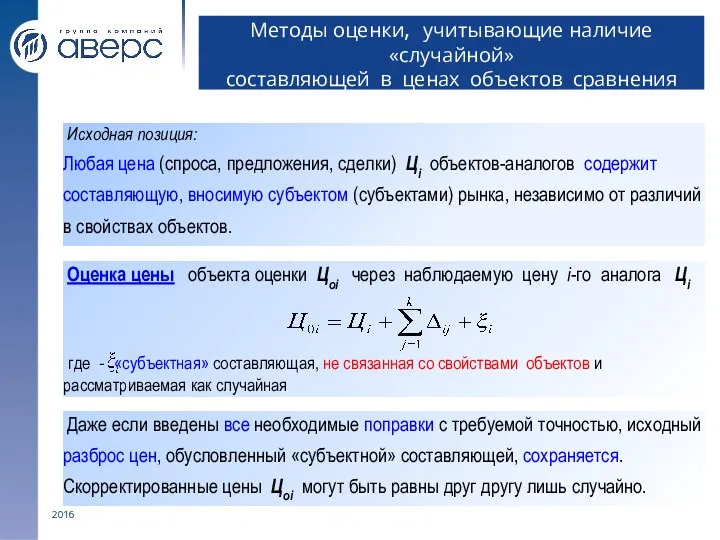 2016 Оценка цены объекта оценки Цоi через наблюдаемую цену i-го