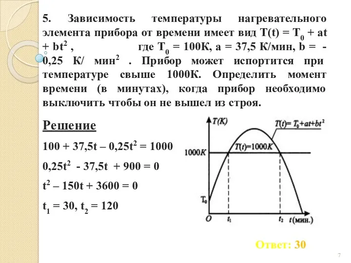 5. Зависимость температуры нагревательного элемента прибора от времени имеет вид