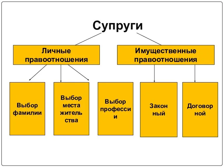 Супруги Личные правоотношения Имущественные правоотношения Выбор фамилии Выбор места житель