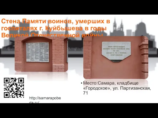 Стена Памяти воинов, умерших в госпиталях г. Куйбышева в годы