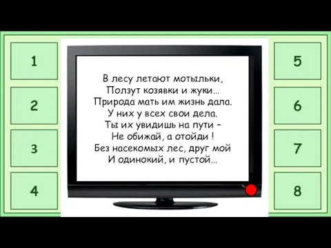 В лесу летают мотыльки, Ползут козявки и жуки… Природа мать