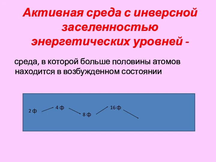 Активная среда с инверсной заселенностью энергетических уровней - среда, в