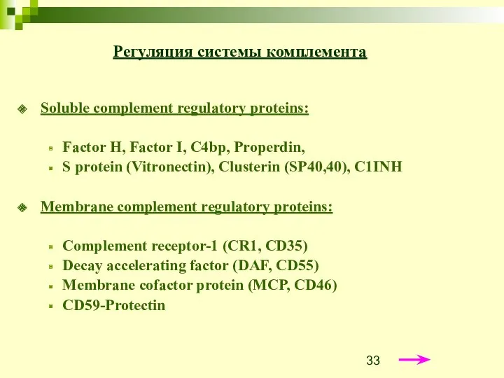 Soluble complement regulatory proteins: Factor H, Factor I, C4bp, Properdin,