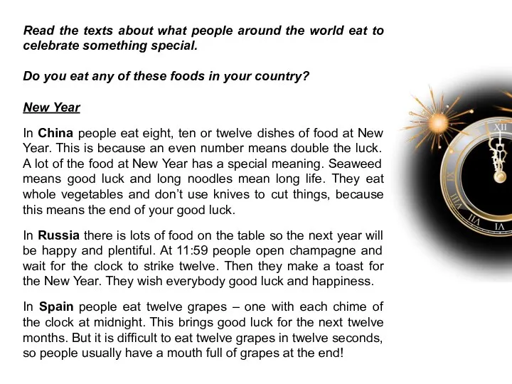 Read the texts about what people around the world eat