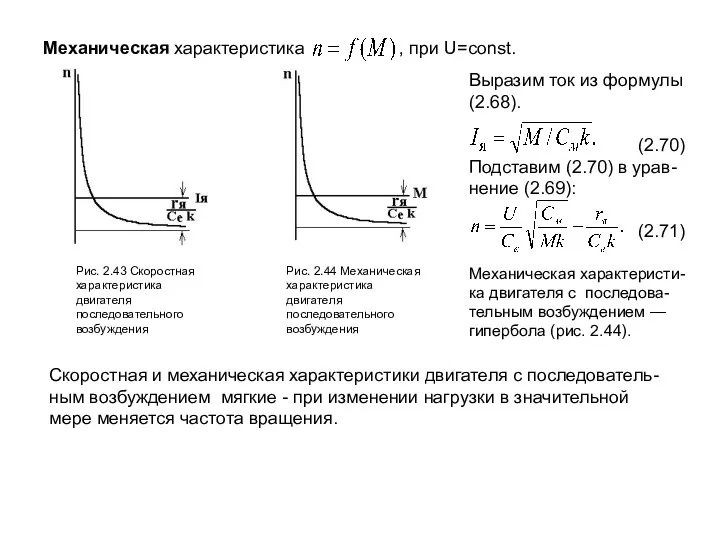 Механическая характеристика , при U=const. Выразим ток из формулы (2.68).