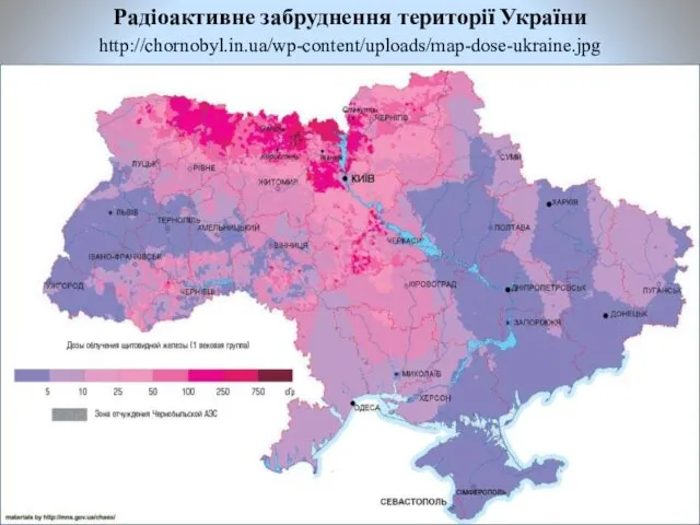 Радіоактивне забруднення території України http://chornobyl.in.ua/wp-content/uploads/map-dose-ukraine.jpg