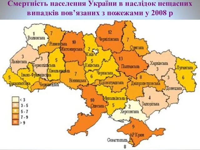 Смертність населення України в наслідок нещасних випадків пов’язаних з пожежами у 2008 р