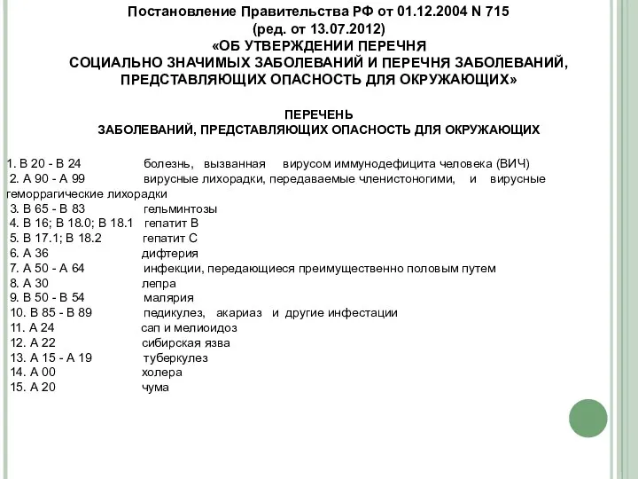 Постановление Правительства РФ от 01.12.2004 N 715 (ред. от 13.07.2012)